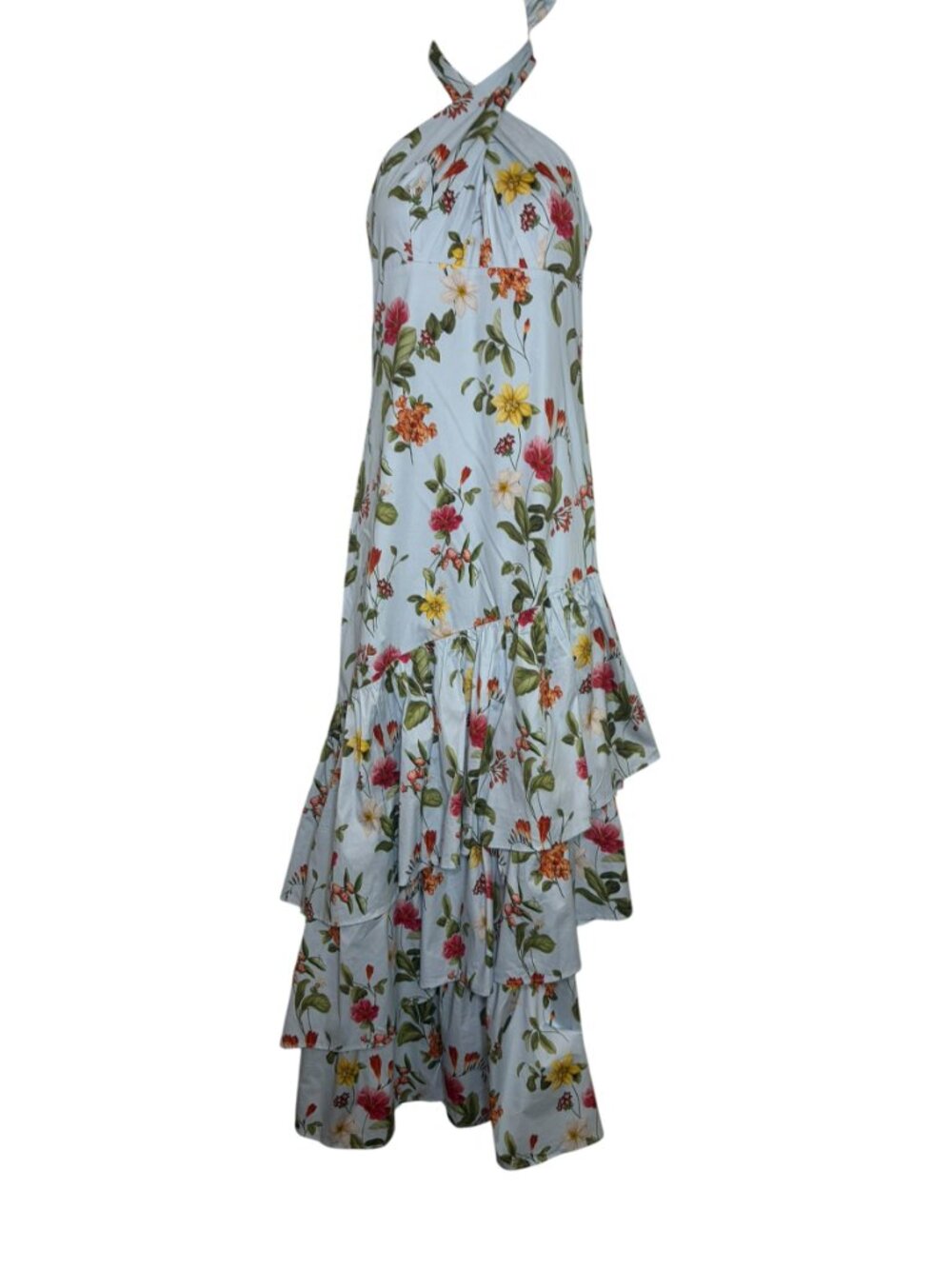 O.P.T Oli Floral Halter Maxi Dress Tiered Ruffle Blue NWT Small - Picture 2 of 7